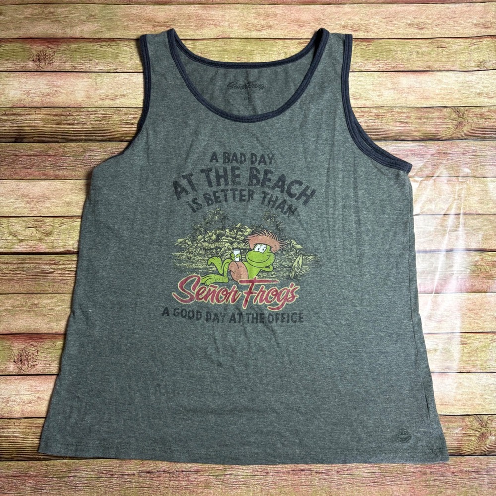 Senor Frogs Souvenir Beach Bar Graphic Tank Top Embroidered Frog Logo